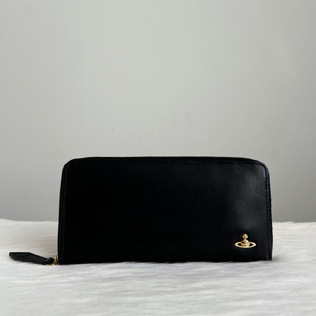 Vivienne Westwood Black Leather Zipped Compartment Long Wallet Excellent