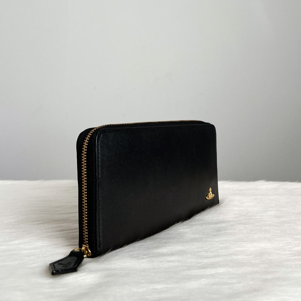 Vivienne Westwood Black Leather Zipped Compartment Long Wallet Excellent