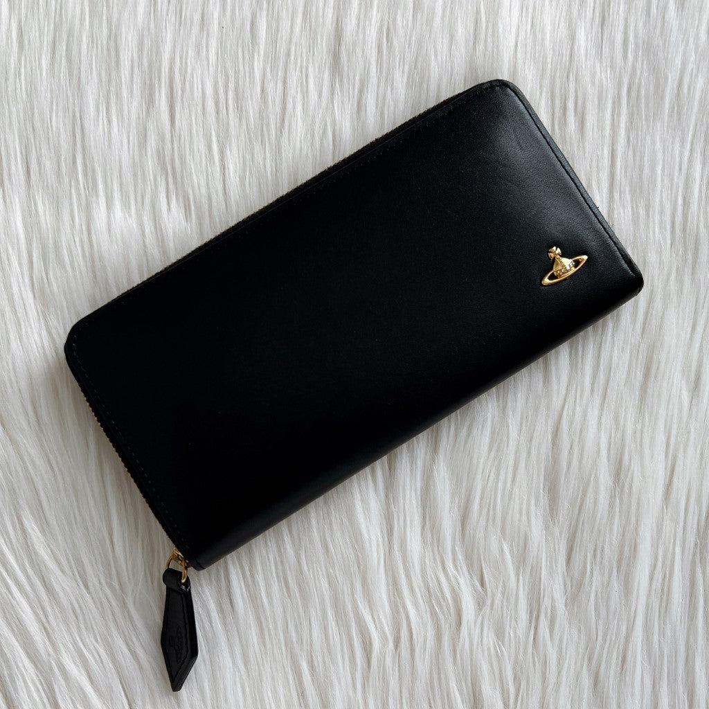 Vivienne Westwood Black Leather Zipped Compartment Long Wallet Excellent