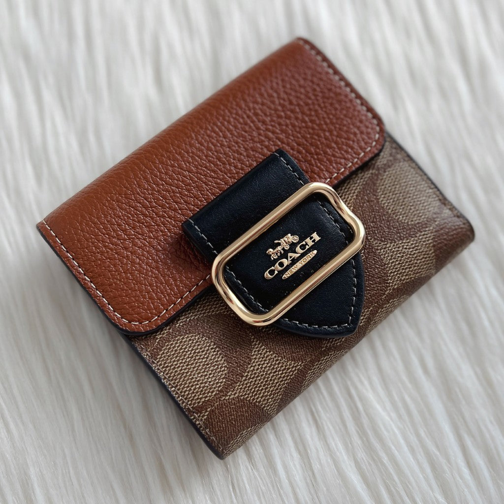 Coach Tri-Tone Leather Monogram Multi-Compartment Short Wallet Like New