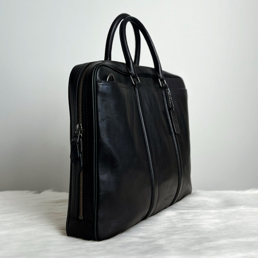 Coach Black Leather Large Business Unisex 2 Way Crossbody Bag