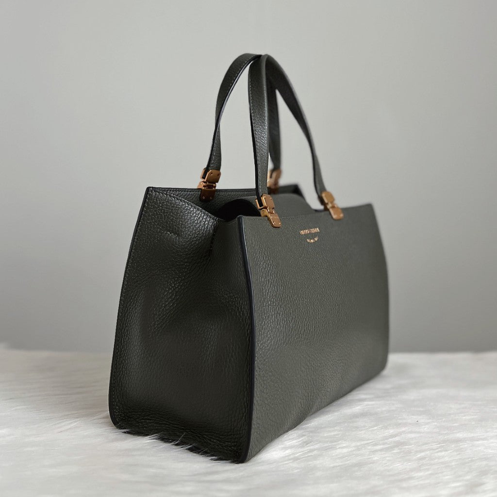 Emporio Armani Olive Leather Front Logo 2 Way Shoulder Bag Like New