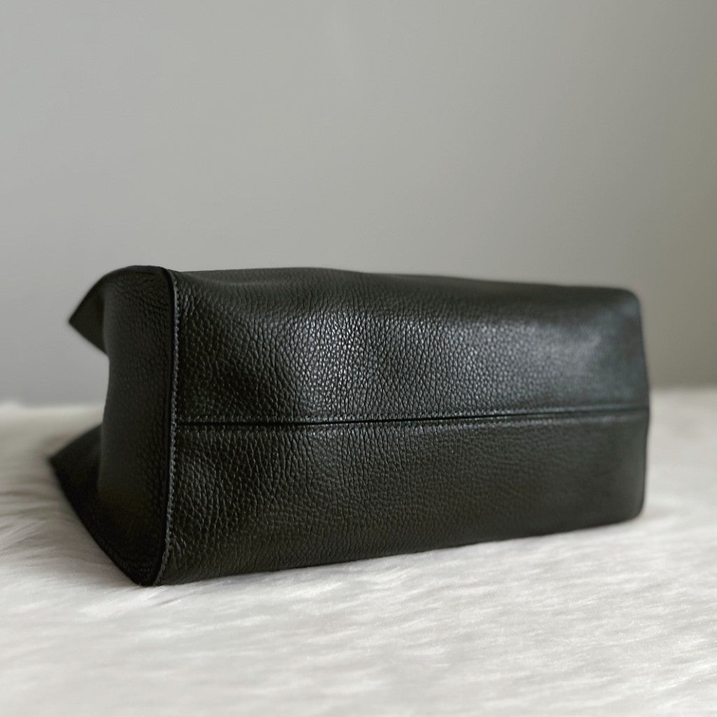 Emporio Armani Olive Leather Front Logo 2 Way Shoulder Bag Like New