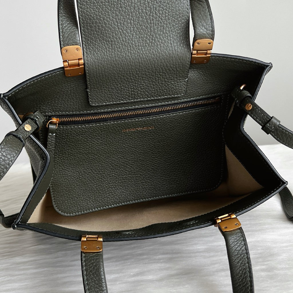 Emporio Armani Olive Leather Front Logo 2 Way Shoulder Bag Like New
