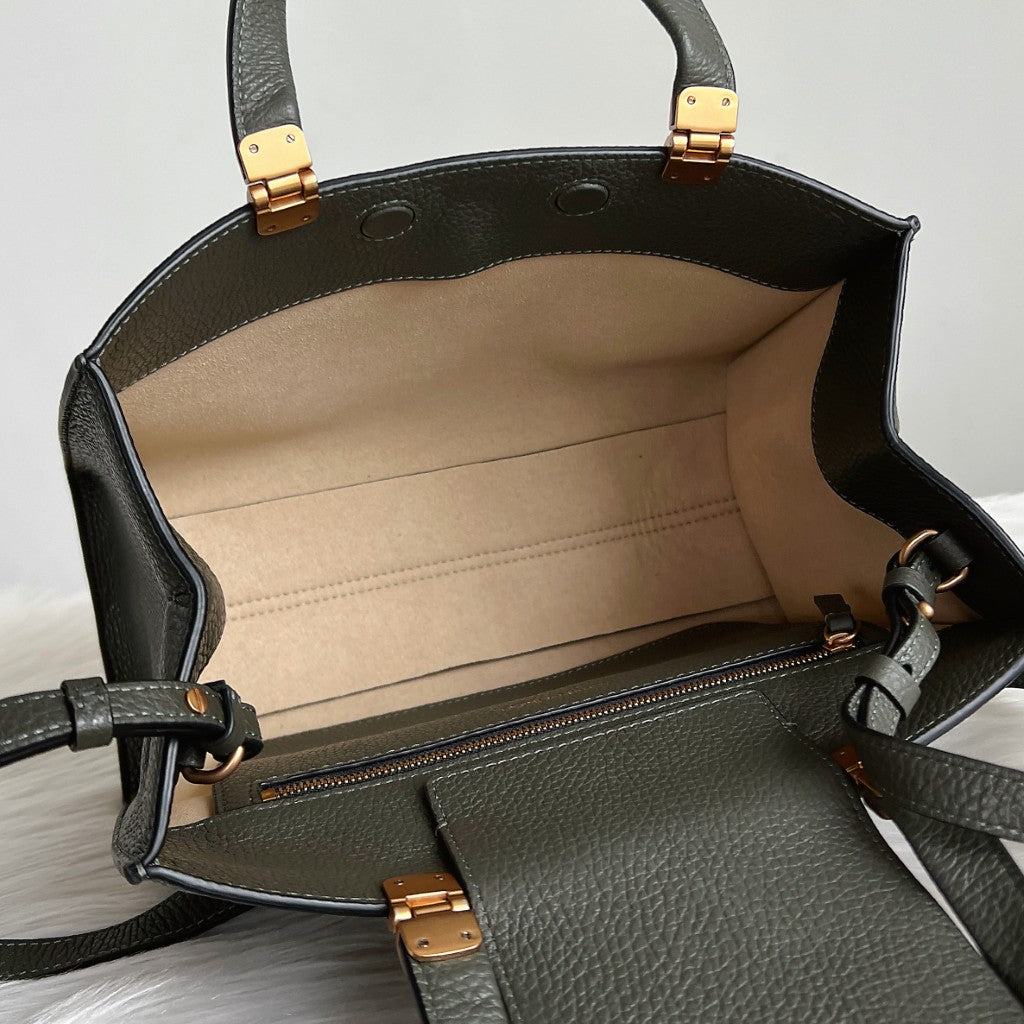Emporio Armani Olive Leather Front Logo 2 Way Shoulder Bag Like New