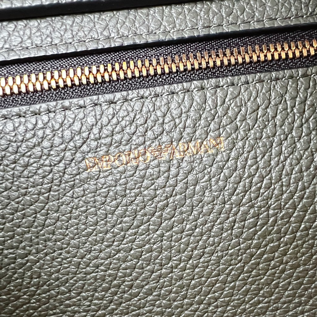 Emporio Armani Olive Leather Front Logo 2 Way Shoulder Bag Like New