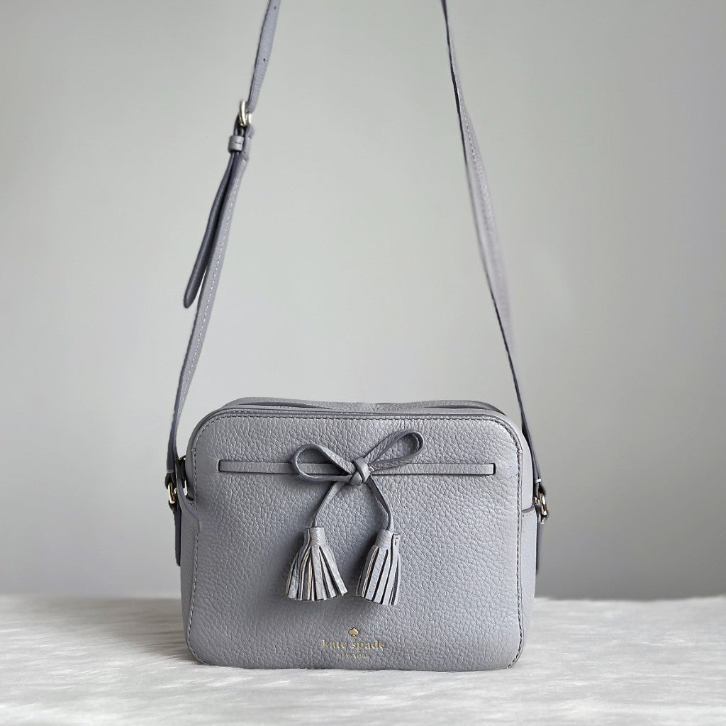 Kate Spade Grey Leather Front Bow Detail Crossbody Shoulder Bag Like New