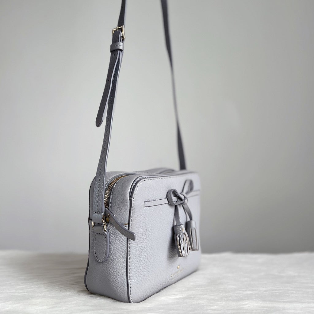 Kate Spade Grey Leather Front Bow Detail Crossbody Shoulder Bag Like New
