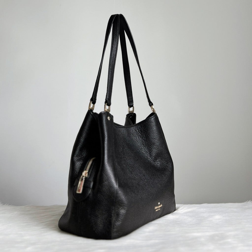 Kate Spade Black Leather Triple Compartment Shoulder Bag Like New