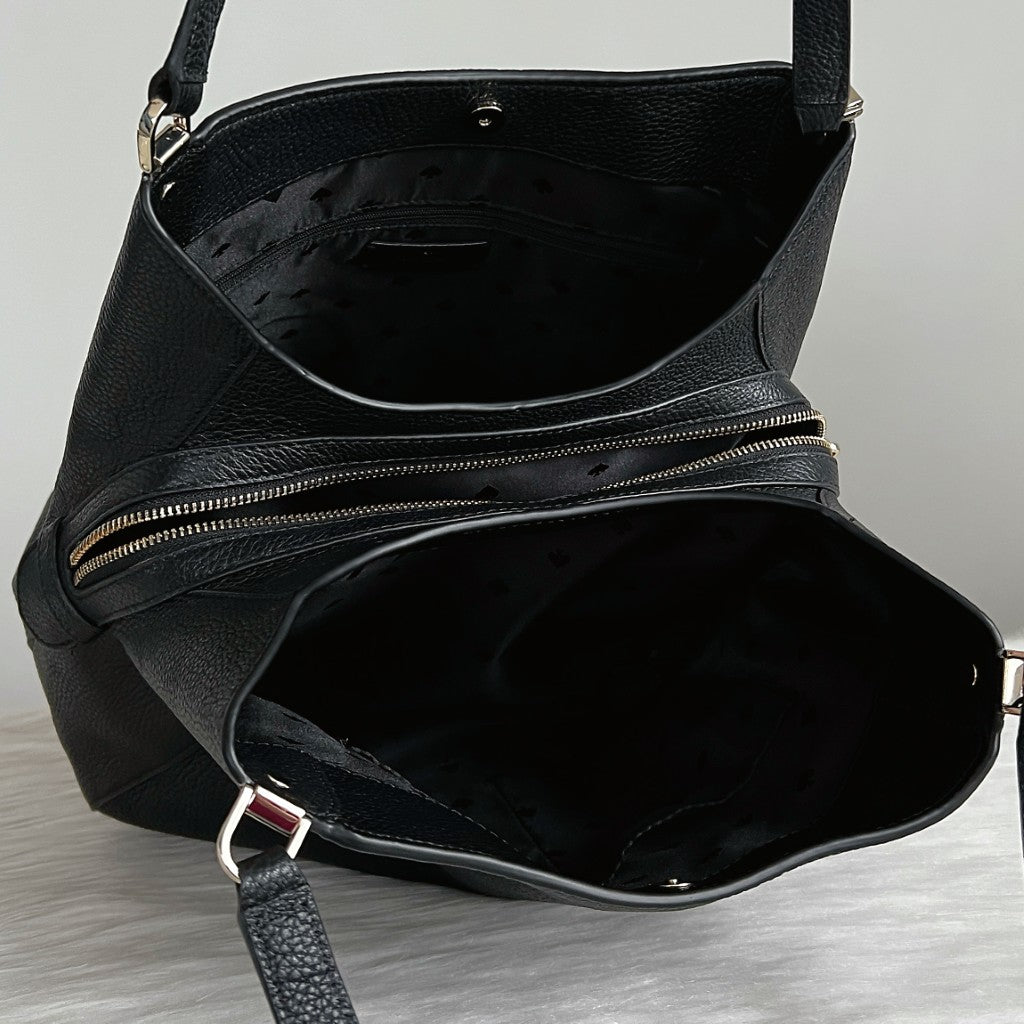 Kate Spade Black Leather Triple Compartment Shoulder Bag Like New