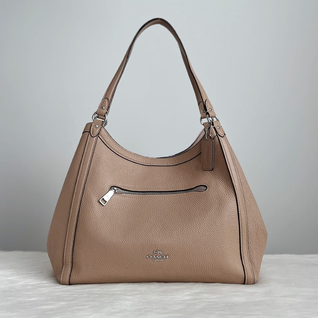 Coach Mocca Leather Triple Compartment Career Shoulder Bag Like New