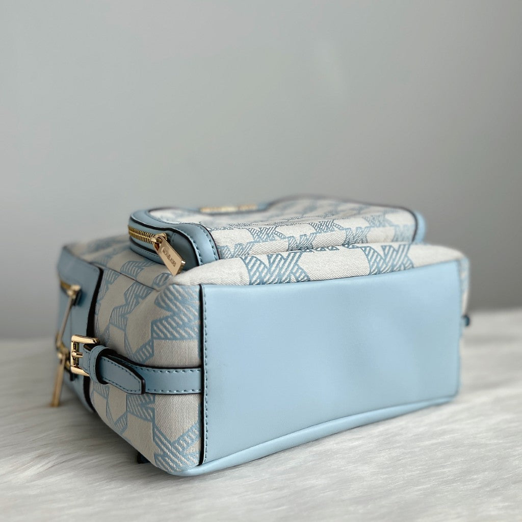 Michael Kors Light Blue Leather Monogram Front Detail Backpack Like New