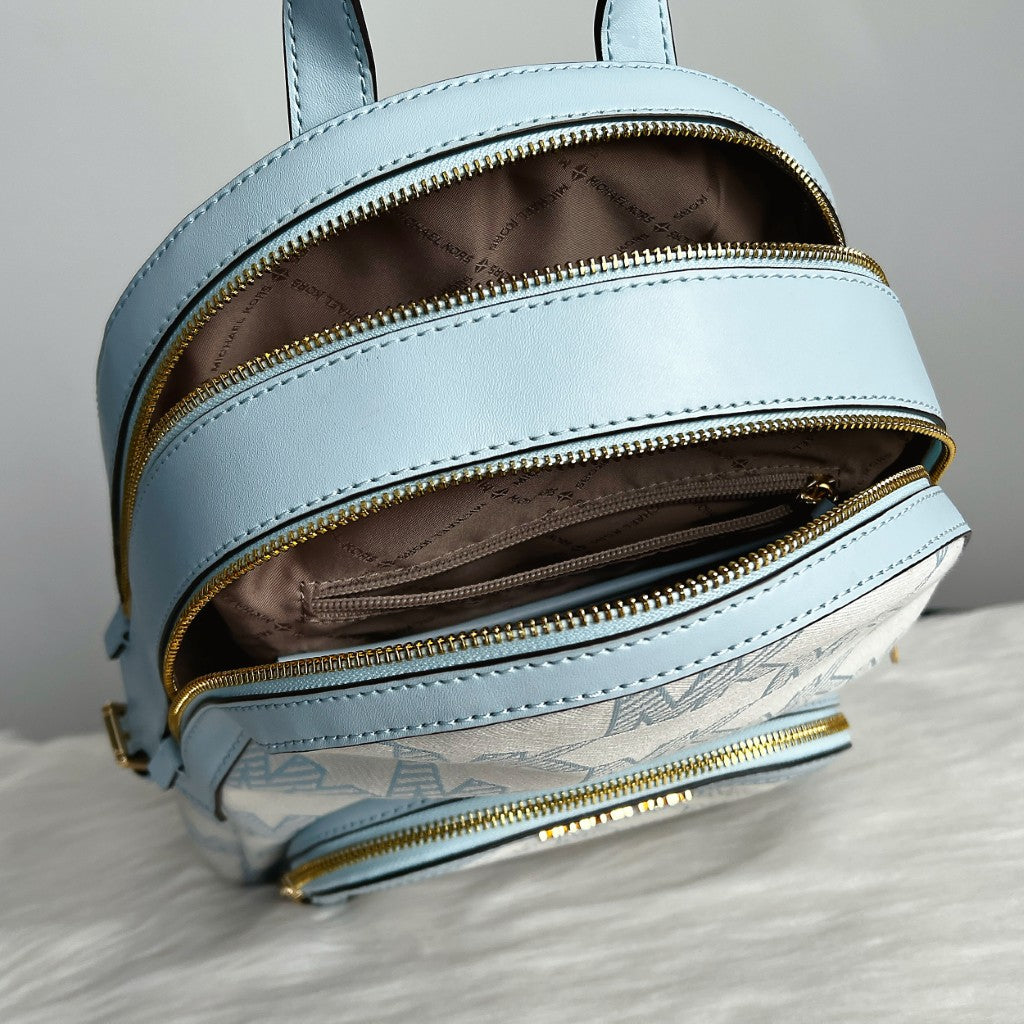 Michael Kors Light Blue Leather Monogram Front Detail Backpack Like New