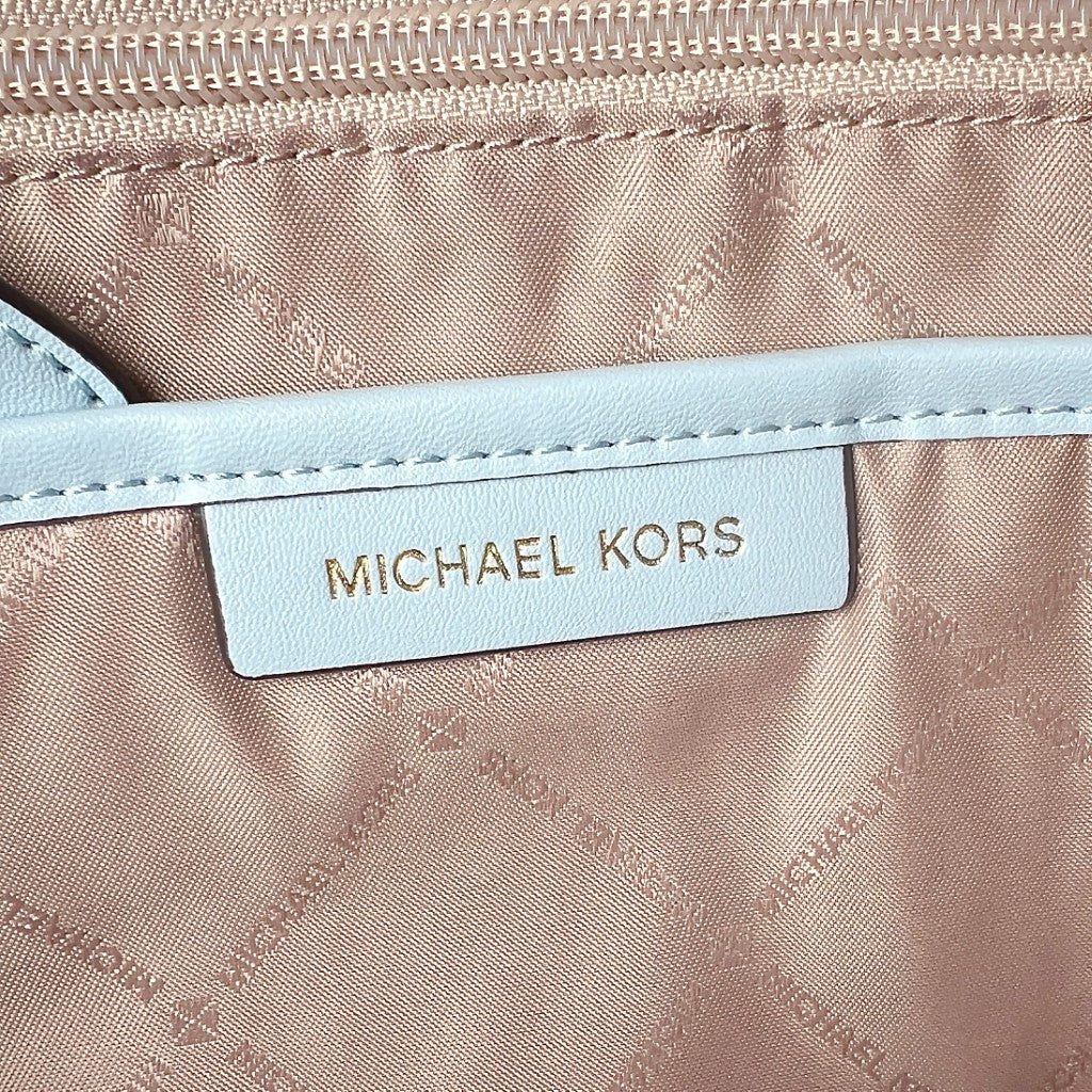 Michael Kors Light Blue Leather Monogram Front Detail Backpack Like New