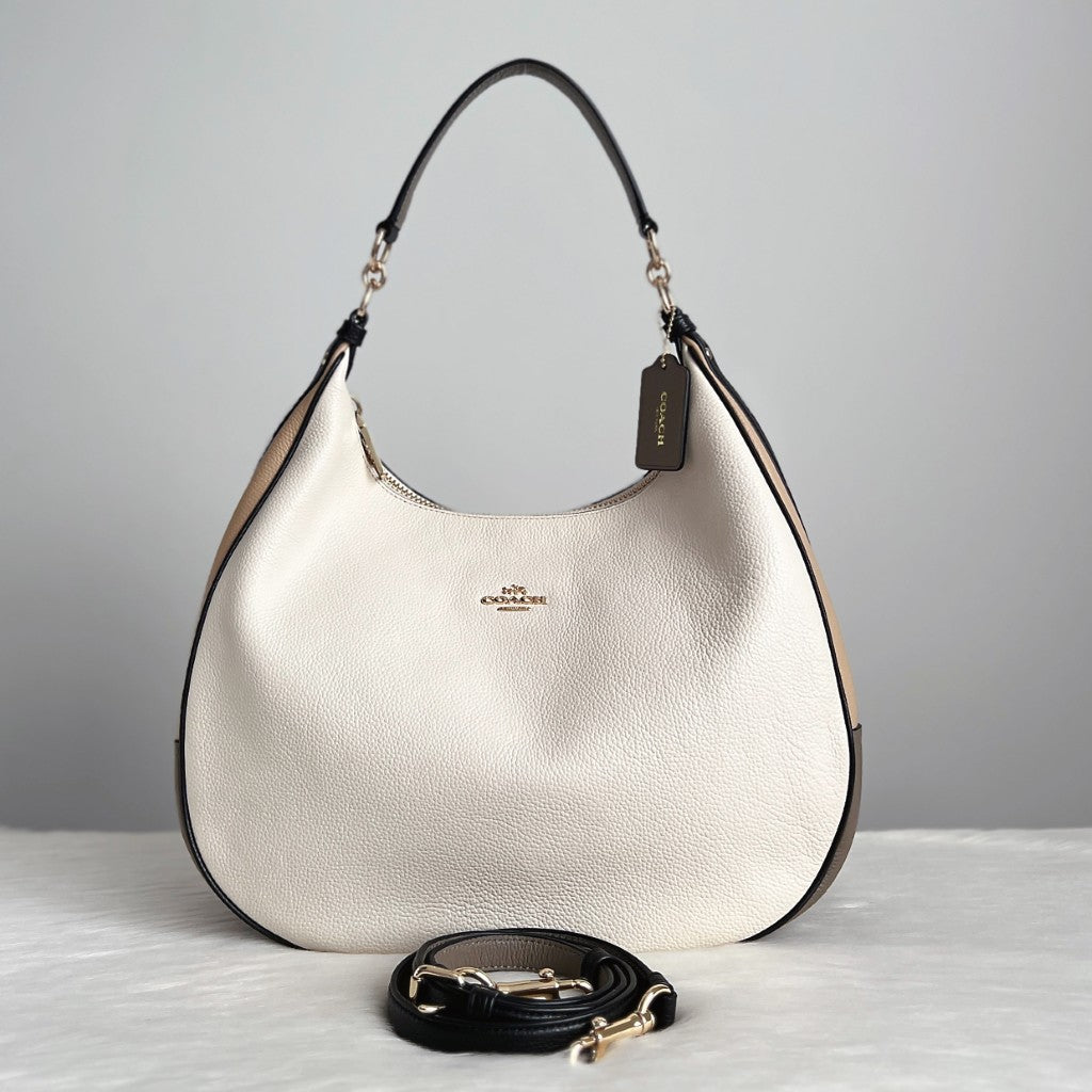 Coach Tri-Tone Leather Front Logo Slouchy 2 Way Shoulder Bag Excellent