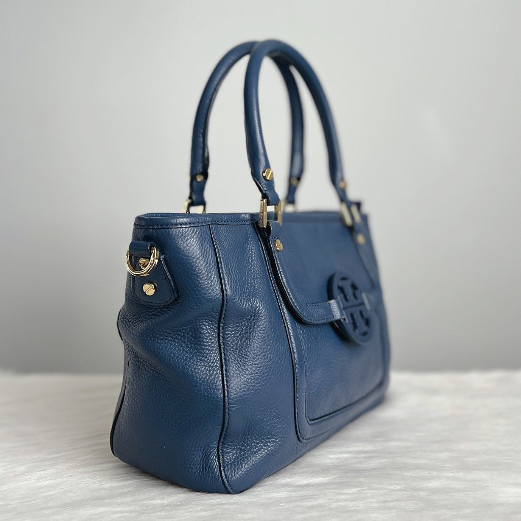 Tory Burch Blue Leather Front Detail 2 Way Shoulder Bag Like New