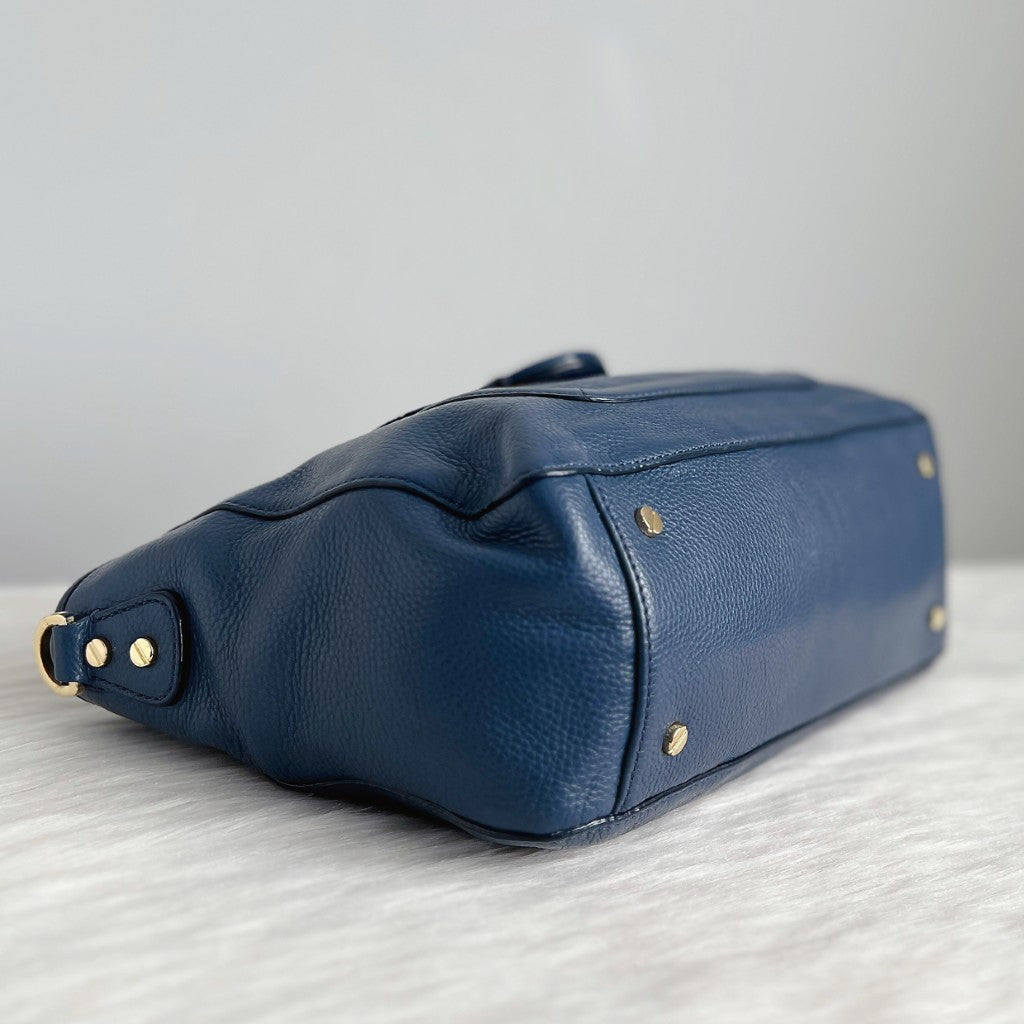 Tory Burch Blue Leather Front Detail 2 Way Shoulder Bag Like New