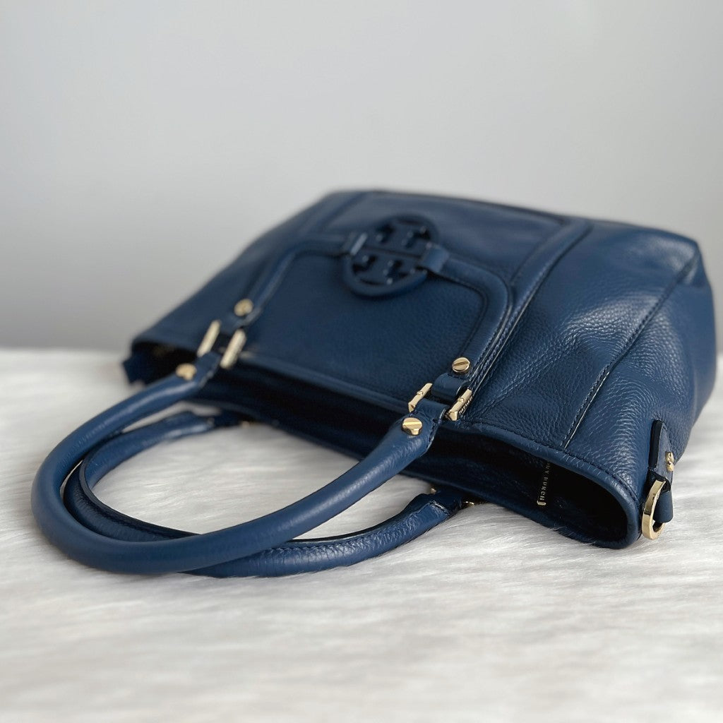Tory Burch Blue Leather Front Detail 2 Way Shoulder Bag Like New