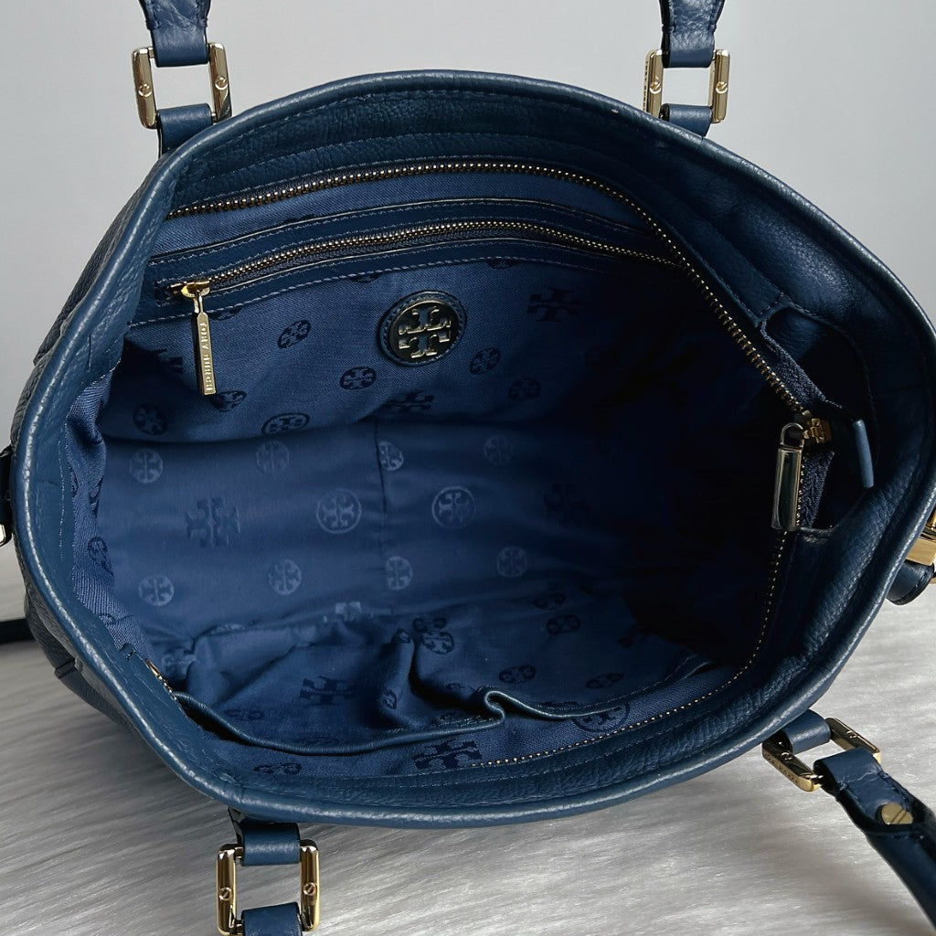 Tory Burch Blue Leather Front Detail 2 Way Shoulder Bag Like New
