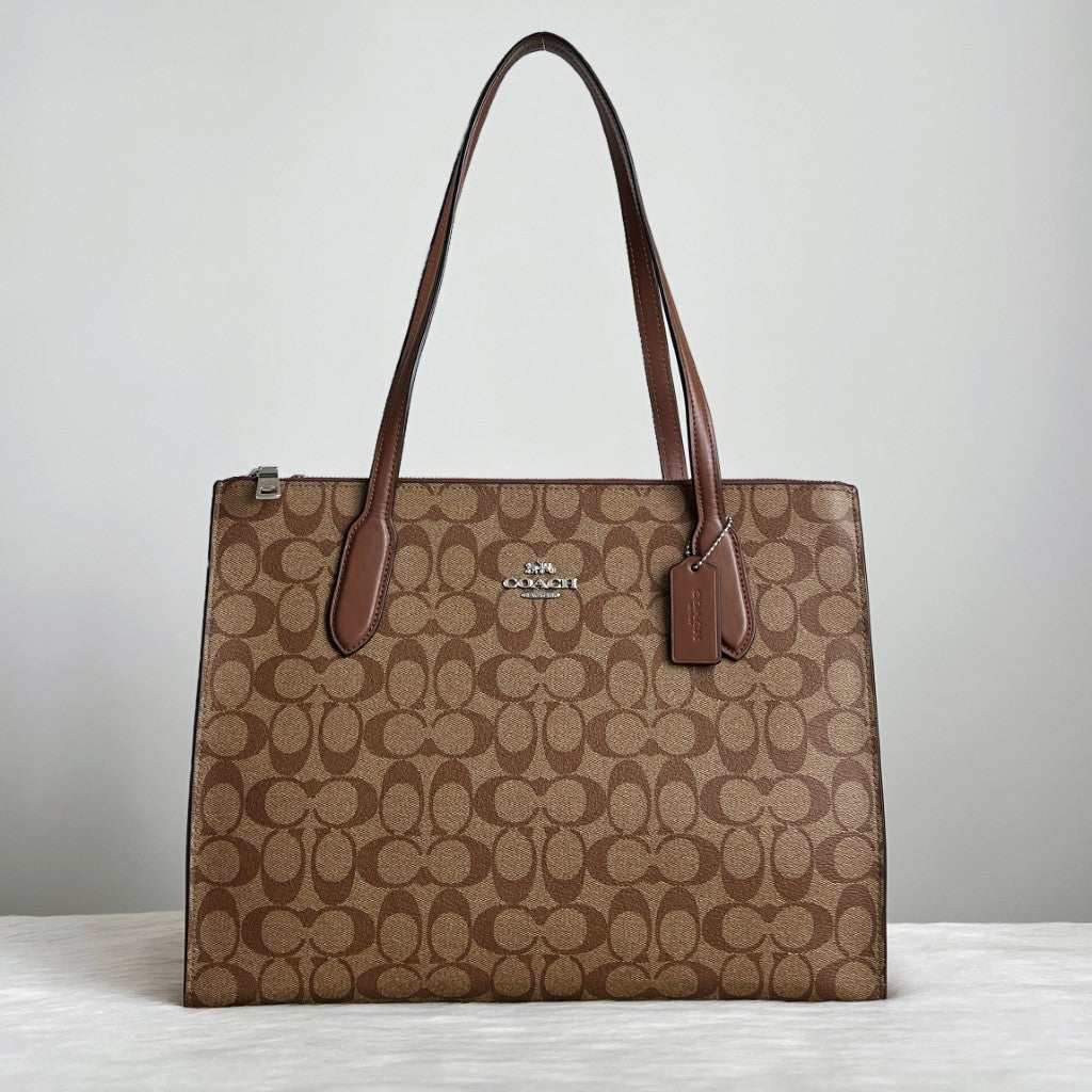 Coach Caramel Leather Monogram Triple Compartment 2 Shoulder Bag Like New