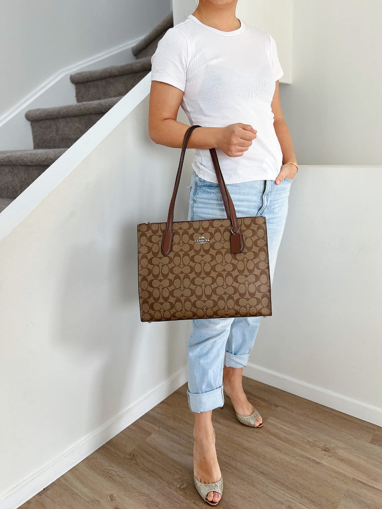 Coach Caramel Leather Monogram Triple Compartment 2 Shoulder Bag Like New