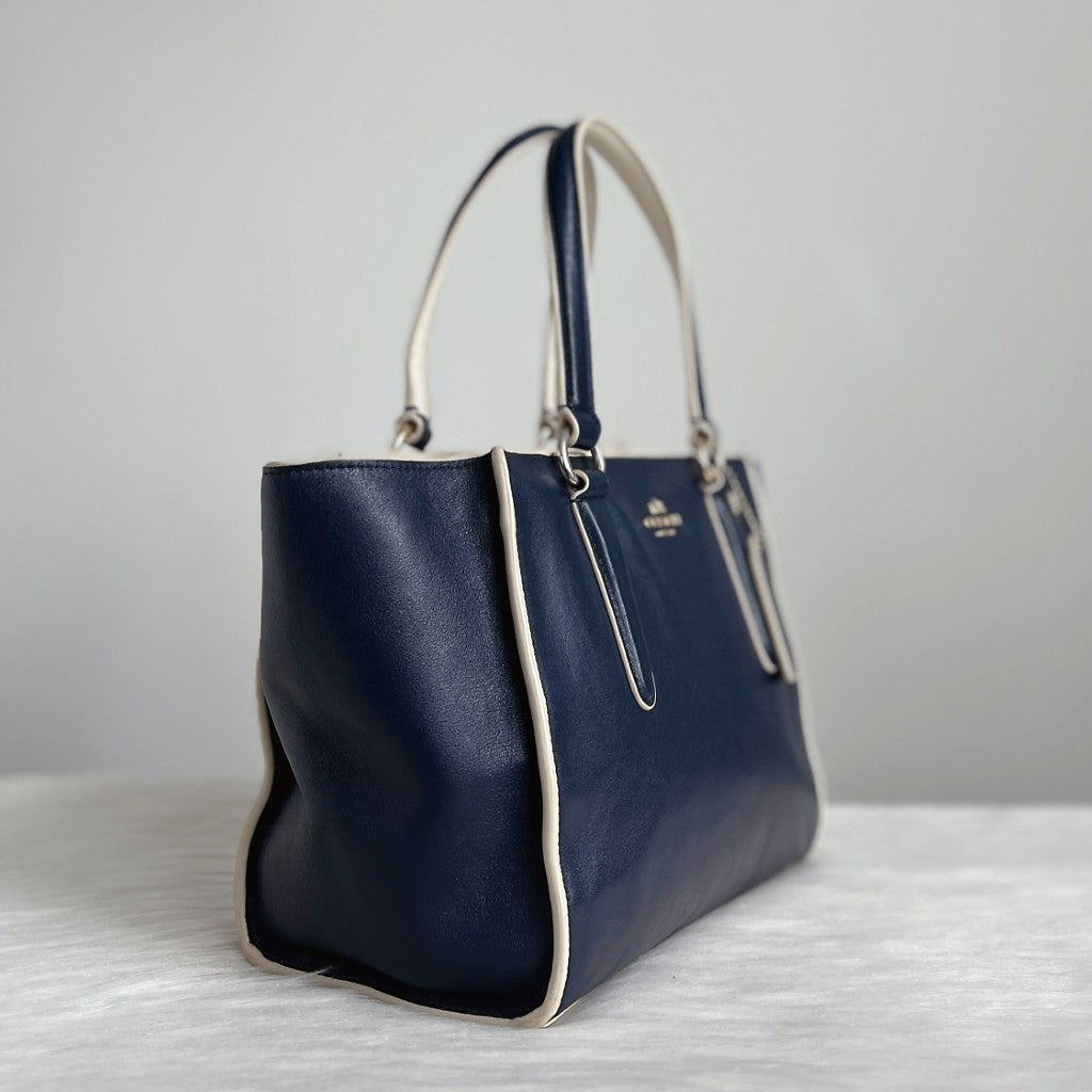 Coach Navy Leather Front Logo 2 Way Shoulder Bag