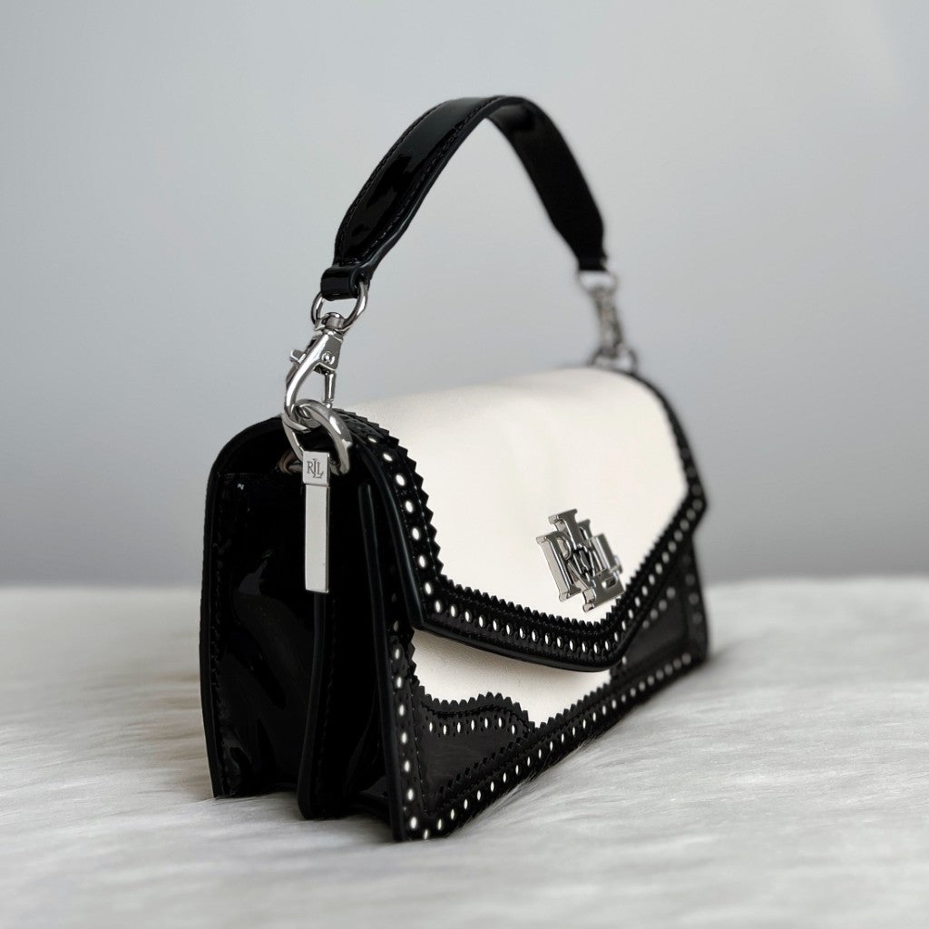 Ralph Lauren Two Tone Leather Front Logo Mini 2 Way Shoulder Bag Like New