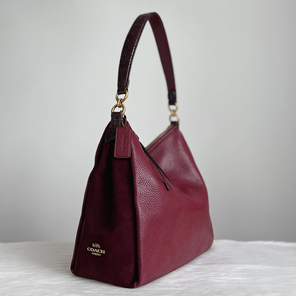 Coach Bordeaux Leather Suede Patchwork Slouchy 2 Way Shoulder Bag Excellent
