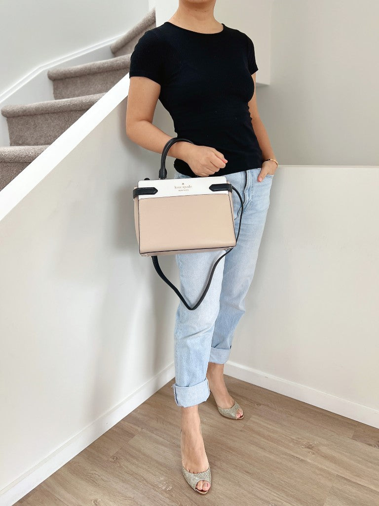 Kate Spade Tri-Tone Leather Front Logo 2 Way Shoulder Bag Like New