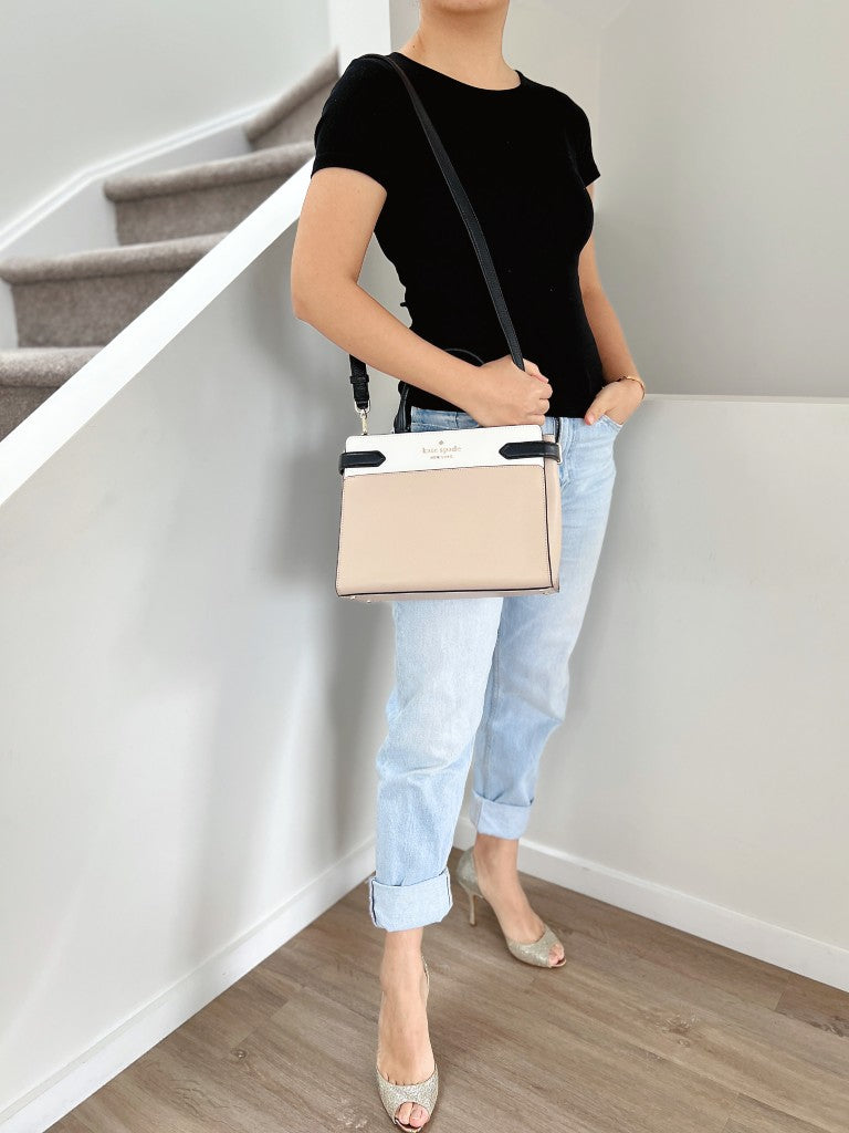 Kate Spade Tri-Tone Leather Front Logo 2 Way Shoulder Bag Like New