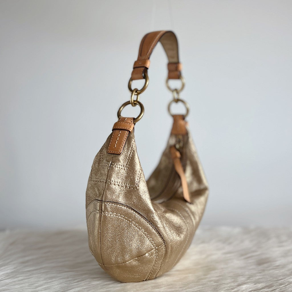 Coach Gold Leather Half Moon Slouchy Shoulder Bag