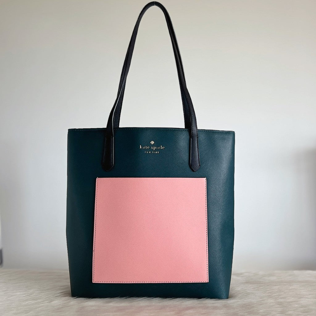 Kate Spade Tri Tone Leather Front Logo Book Tote Shoulder Bag Excellent