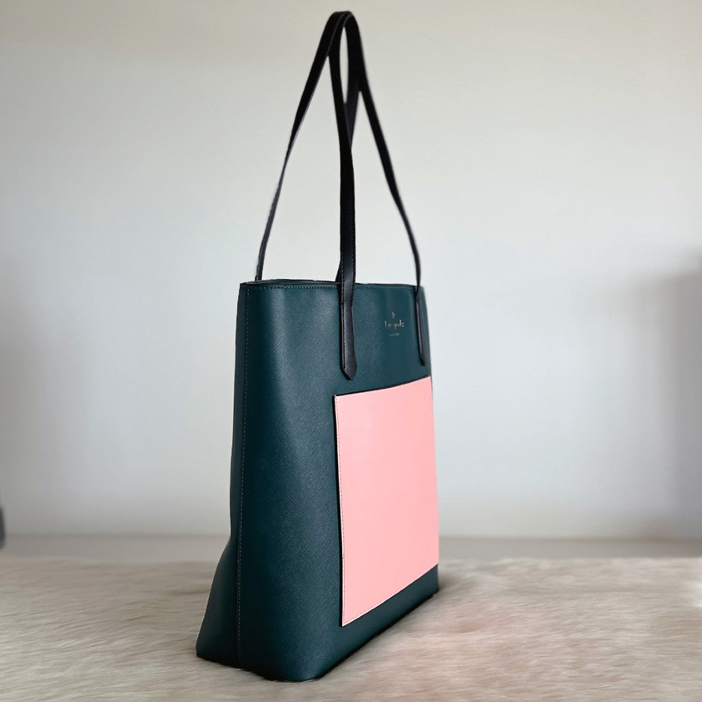 Kate Spade Tri Tone Leather Front Logo Book Tote Shoulder Bag Excellent
