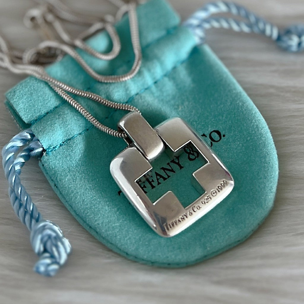 Tiffany & Co. 925 Silver Solid Cross Detail Long Necklace Excellent