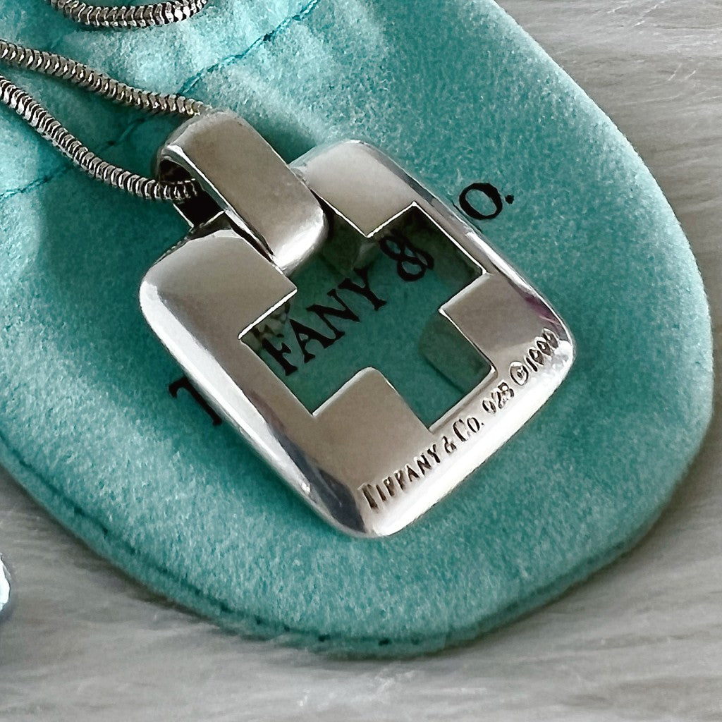 Tiffany & Co. 925 Silver Solid Cross Detail Long Necklace Excellent