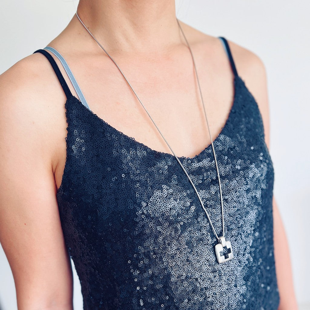 Tiffany & Co. 925 Silver Solid Cross Detail Long Necklace Excellent