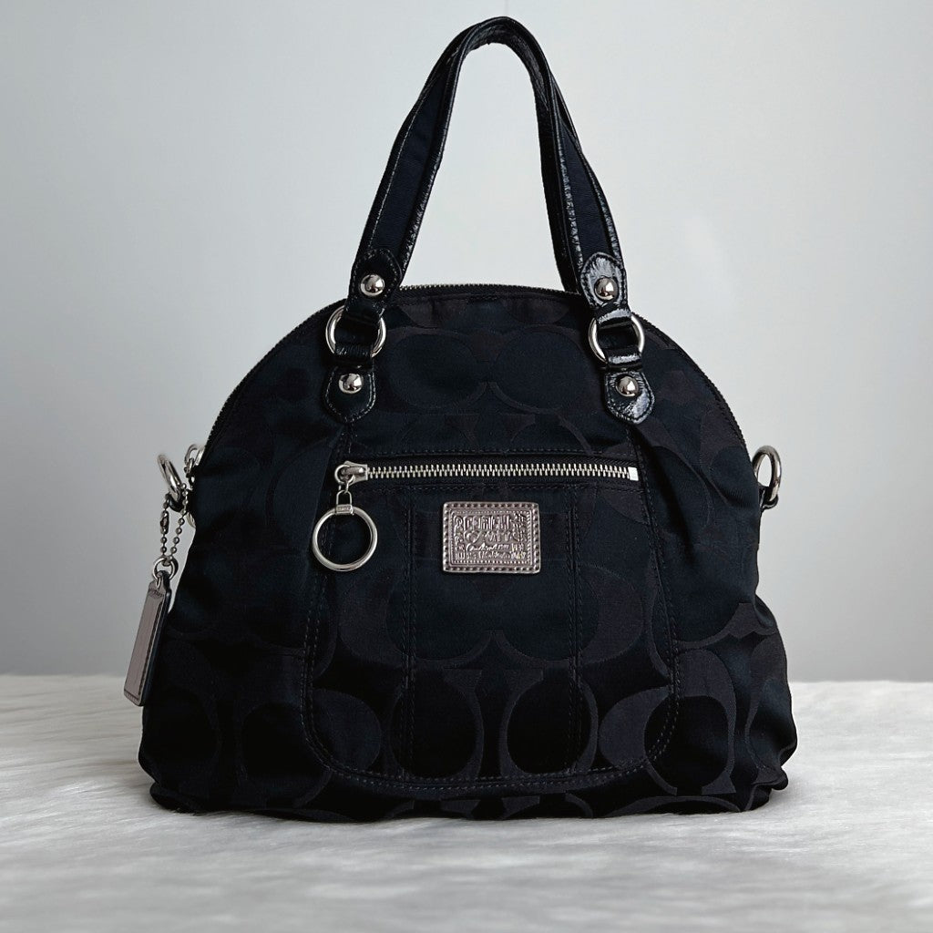 Coach Black Monogram Front Zip Pocket Tote Bag