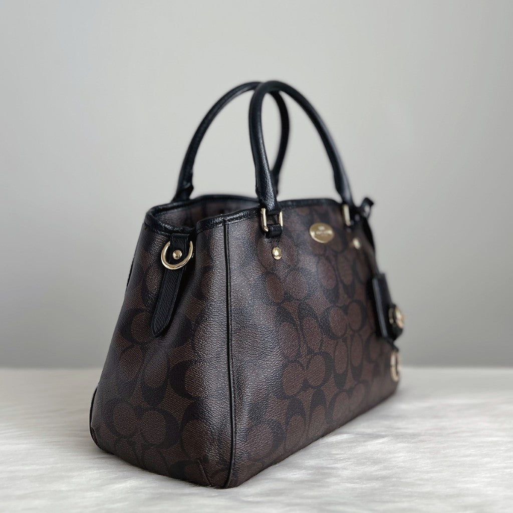 Coach Black Leather Monogram Triple Compartment 2 Way Shoulder Bag Excellent