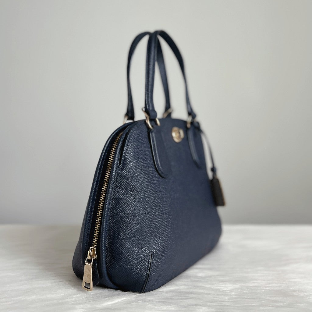 Coach Navy Leather Turn Lock Detail 2 Way Shoulder Bag Excellent