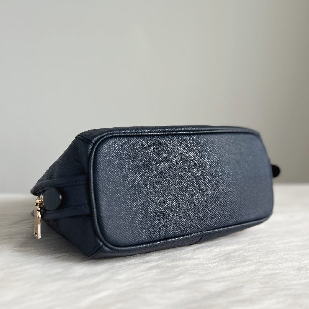 Coach Navy Leather Turn Lock Detail 2 Way Shoulder Bag Excellent