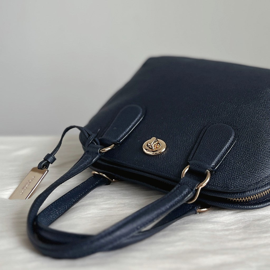Coach Navy Leather Turn Lock Detail 2 Way Shoulder Bag Excellent