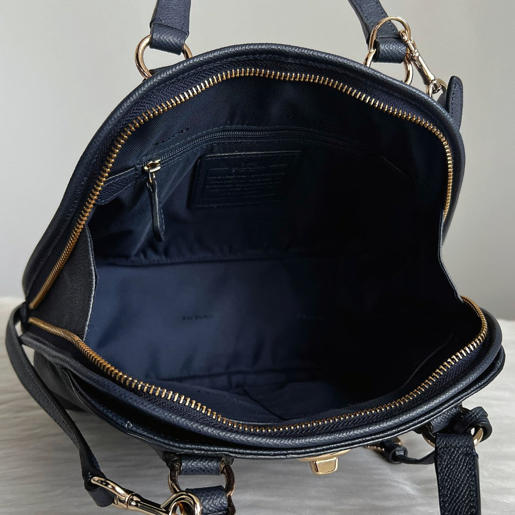 Coach Navy Leather Turn Lock Detail 2 Way Shoulder Bag Excellent