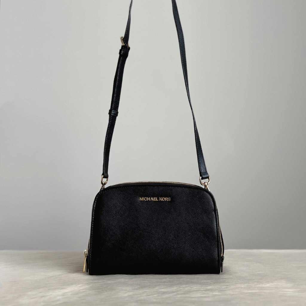 Michael Kors Black Leather Triple Compartment Crossbody Shoulder Bag Excellent