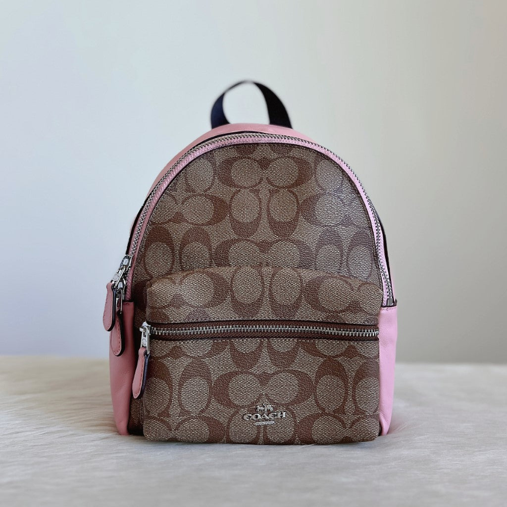 Coach Pink Leather Monogram Patchwork Mini Backpack Excellent