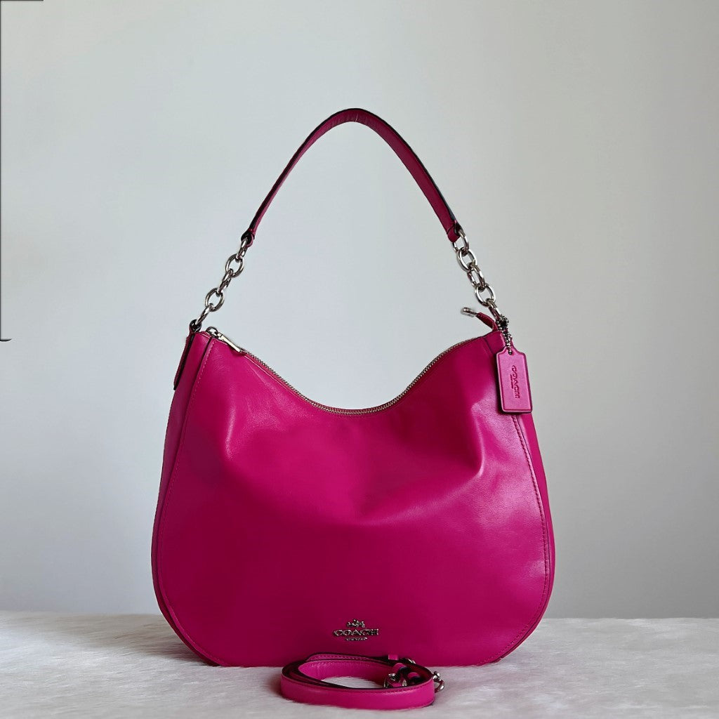 Coach Fuchsia Leather Slouchy 2 Way Shoulder Bag