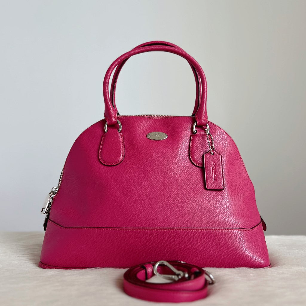 Coach Fuchsia Leather Front Logo 2 Way Shoulder Bag Excellent