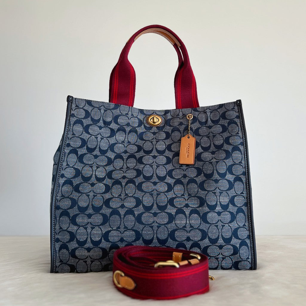 Coach Nany Leather Trim Monogram Book Tote 2 Way Shoulder Bag Like New