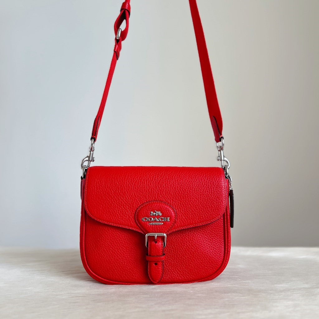 Coach Red Leather Buckle Detail Crossbody Shoulder Bag Like New