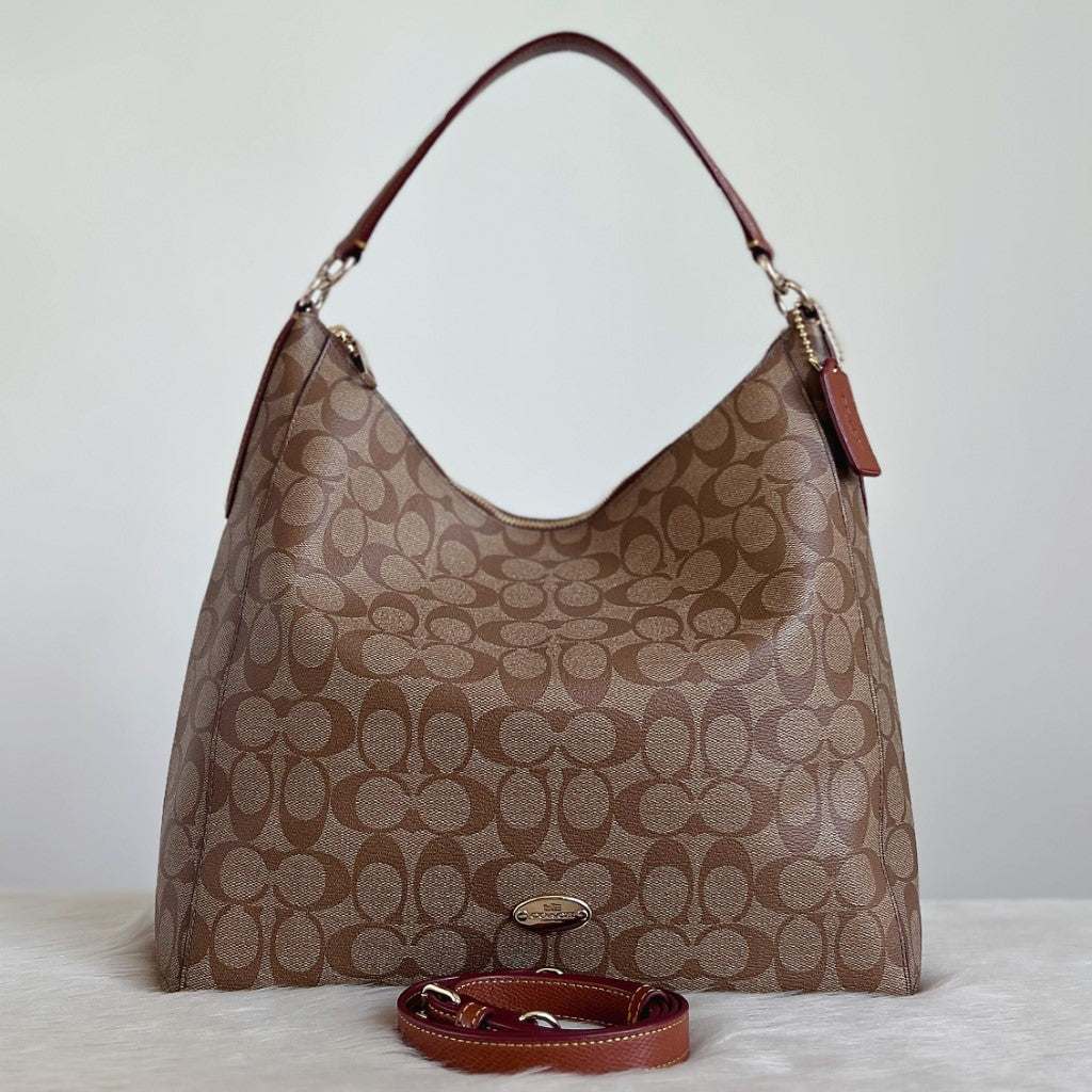 Coach Caramel Leather Monogram Slouchy 2 Way Shoulder Bag Excellent