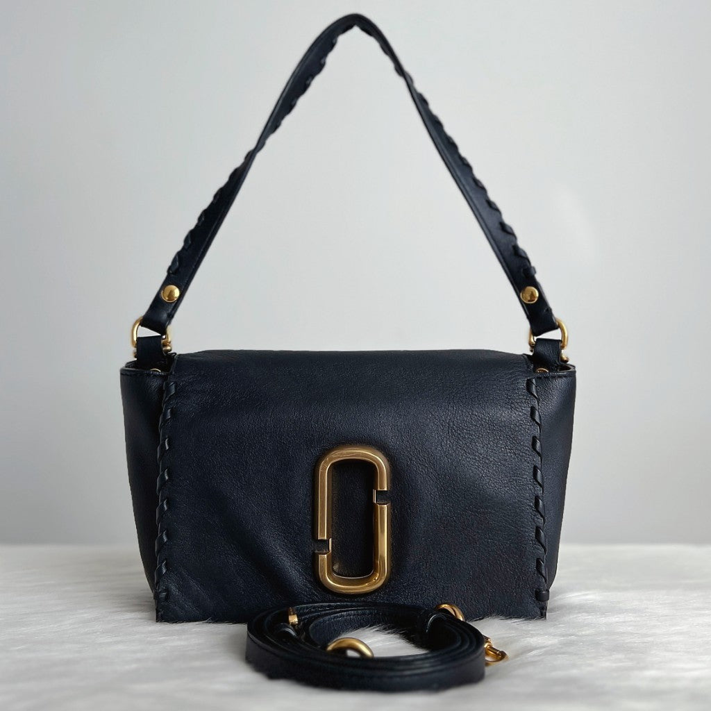 Marc Jacobs Black Leather Front Logo 2 Way Shoulder Bag Excellent